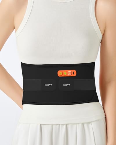 IKEEPFIT Portable Heating Pad for Back, Cordless Wearable Heat Belt with Massager for Lower Back Pain Relief, Battery Powe...