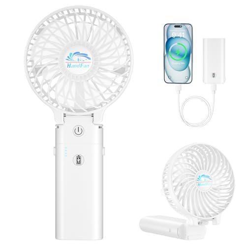 HandFan 5200mAh Portable Handheld Fan - 3 Speeds, 180° Foldable, Rechargeable Personal Cooling Fan, 20H Long Runtime for T...