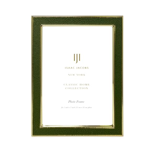 Isaac Jacobs 5x7 Olive Green Leather w/Gold Metal (Vertical & Horizontal) Picture Frame, Shagreen Border w/Black Fabric Ea...