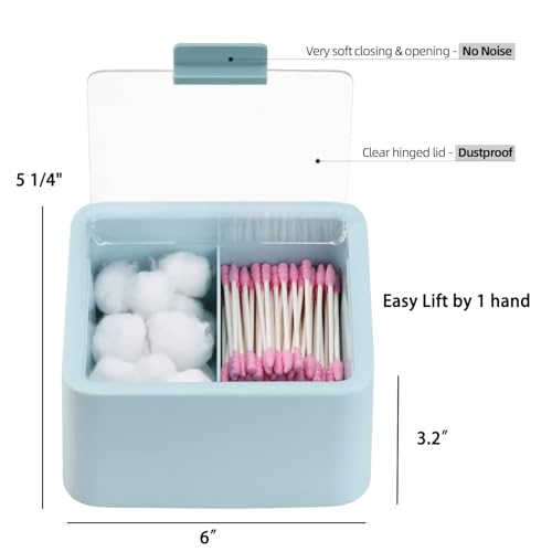 Tecbeauty Large Qtips Holder - 2 Grids Cotton Swabs Dispenser Bathroom Organizer Cotton Balls, Pads Storage Canisters, Hin...