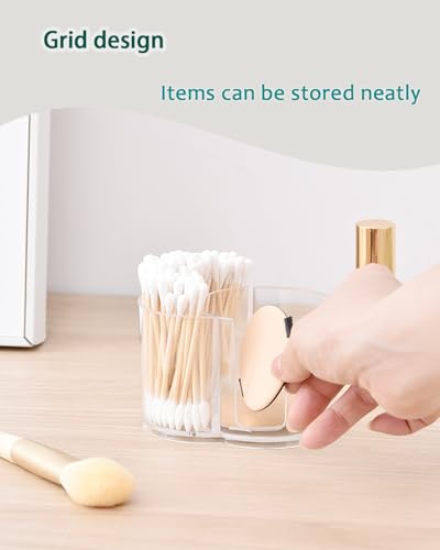 AkoSlale Clear Plastic 2-in-1 Cotton Swab Dispenser & Makeup Pad Holder - Shatterproof Bathroom Vanity Organizer Apothecar...