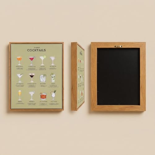 Wallart Street Retro Framed 12x16 inches Classic Cocktails Poster – Illustrated Mixology Guide for Bar, Kitchen, or Home B...
