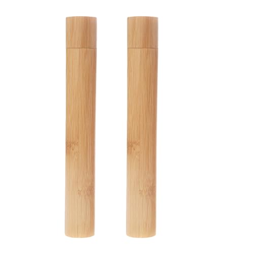2 Pcs Natural Bamboo Toothbrush Storage Holder Empty Reusable Portable Toothbrush Case with Cover Personal Cleaning Tools ...