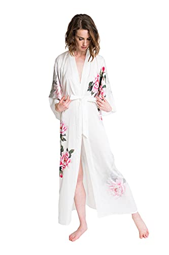 OLDSHANGHAI Luxury Kimono Robe for Women | Long Floral Robe | Original Design | Removable Waist Tie Closure