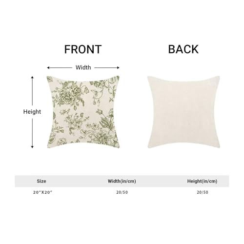 Jecuwo Spring Sage Green Floral Pillow Covers 20x20 Inch Set of 2, Chinoiserie Sage Green Flower Decorative Throw Pillowca...