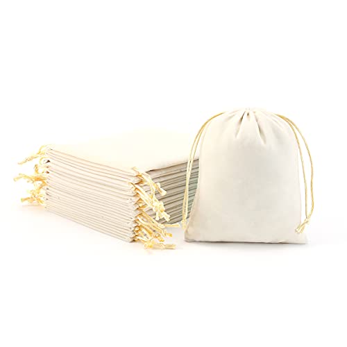YoungJewl 25Pcs Velvet Jewelry Bags With Drawstring Beige Pouches Gift Bags for Wedding Favors Party Christmas Candy Bags(...