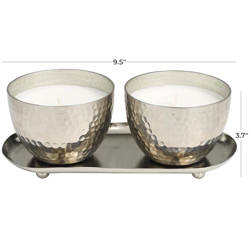 Deco 79 Metal Decorative Candle Sweet Bamboo Scented Hammered 10 oz 1 Wick Aromatherapy Candle with White Wax, Set of 2 Wa...