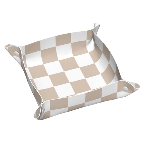 Checkered Jewelry Tray, PU Leather Cute Aesthetic Checkered Room Decor Preppy Accessories for Teen Girls Women, 8 Inches