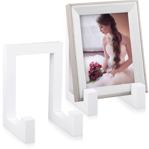 Soaoo 2 Pcs Wooden Plate Stand for Display, 8 Inch Plate Holder Decorative Picture Frame Plaque Stand Holder Easel Table T...