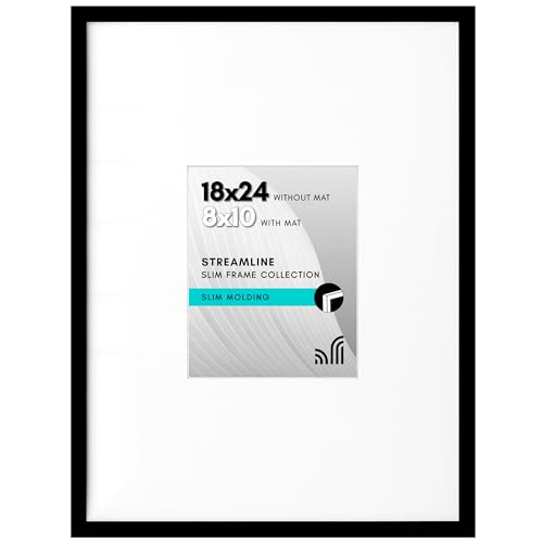 Americanflat 18x24 Poster Frame with Polished Plexiglass - Use as 8x10 Frame with Mat or Display 18x24 Photo Without Mat -...