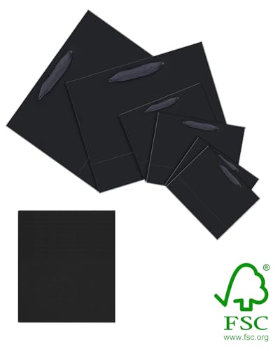 qiqee Black Gift Bags with Tissue Paper Mulit Assorted Sizes 24PCS Present Party Favor Birthday Bags(4pcs Large 13", 10pcs...