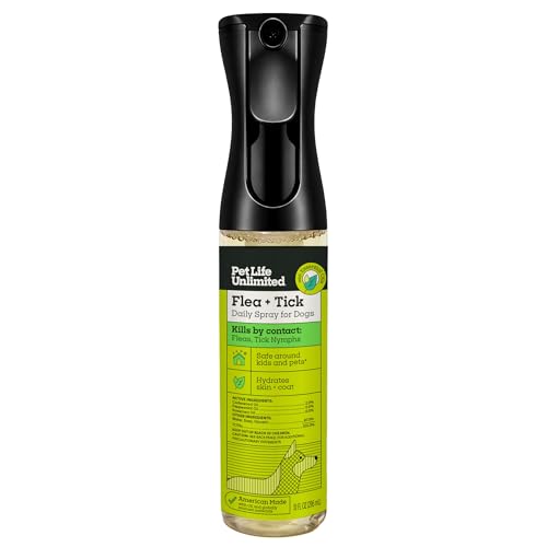 Pet Life Unlimited Natural Flea & Tick Spray for Dogs, 10 oz, Plant-Based Prevention & Treatment with Essential Oils, Kill...