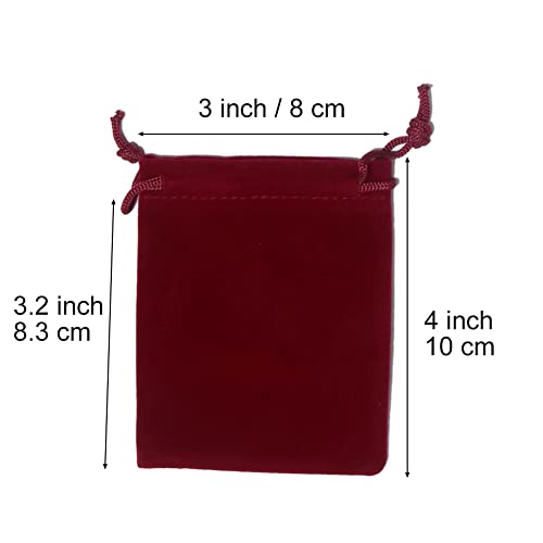 HRX Package Mini Velvet Gift Bag with Drawstring,20PCS Burgundy Red Velvet Cloth Jewelry Pouches (3x4 inches)