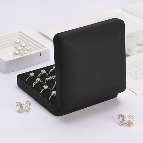 KUKUVR Ring Storage Organizer Box for Multiple Rings, Travel Portable Jewelry Ring Stud Earring Case, Ring Tray Holder Sho...