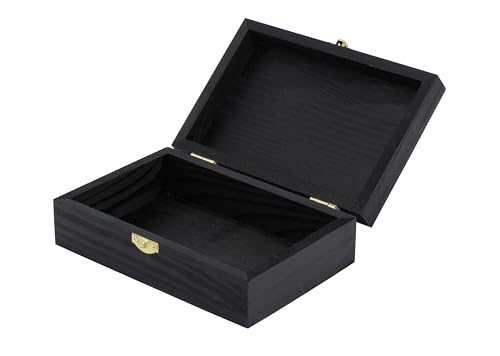 Creative Hobbies Small Black Wooden Keepsake Box with Gold Clasp - 6″ × 4″ × 2″ Painted Storage Case for Jewelry, Photos, ...
