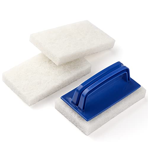 Handled Bath Scrubber, Bathroom Scouring Pad, Heavy Duty Cleaning Sponge Scrub Brush, Non-Scratch Remove Soap Scum, for Cl...