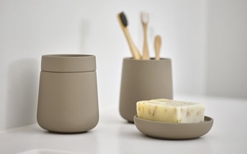 Zone Denmark Nova One Ceramic Storage Box with Lid for Bathroom Utensils Such as Cotton Pads & Cotton Buds Diameter 3.3", ...