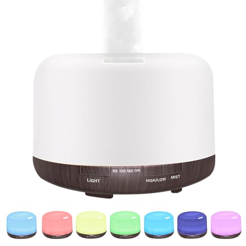 Harindiver 500ml Essential Oil Diffuser,Quiet 4-in-1 Ultrasonic Aromatherapy Humidifier,7 Color LED Lights,Timer & Auto-Of...