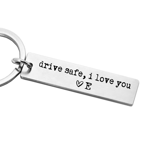CYLDGNS Drive Safe I Love You Keychain – Personalized Initial Engraved Keychain for Him or Her, Custom Gift for Boyfriend ...