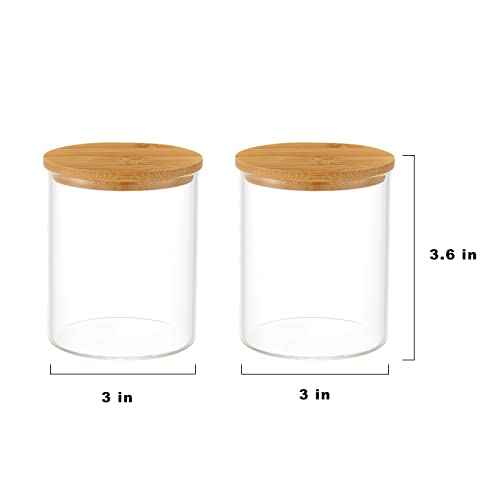INIUNIK Glass Qtip Holder Dispenser with Bamboo Lid - 2 Pack Apothecary Jars - Cotton Balls Pads Swabs Holder Jar - Bathro...