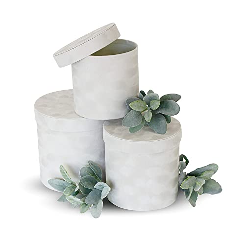 UNIKPACKAGING Premium Quality Round Velvet Flower Box, Gift Boxes for Luxury Flower and Gift Arrangements, Set of 3 pcs (W...