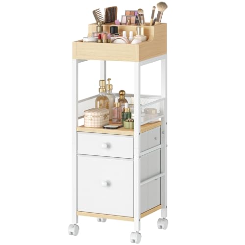 HOOBRO Makeup Organizer Cart, Floor Makeup Storage with Fabric Drawers, Mobile Vanity Organizer, Cosmetics Display Cases, ...