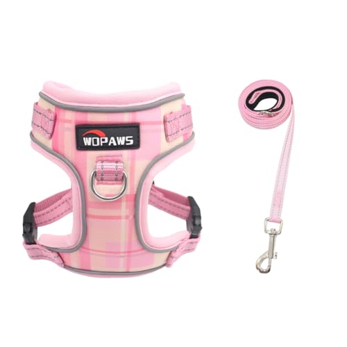 WDPAWS No Pull Dog Harness and Leash Set-Reflective Plaid Design, Adjustable & Comfortable with Front D Ring for Small Med...