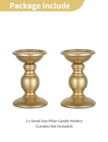 2 Pcs Gold Pillar Candle Holders, Gold Candlestick Most Ideal for 3" Pillar Candles, Gifts for Wedding, Party, Home, Spa, ...