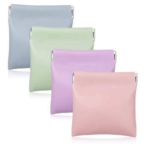 Ezymivs 4Pcs Mini Squeeze Coin Purse, 3.1in Waterproof Portable No Zipper Self-closing Small Makeup Pouch Unisex Travel Co...