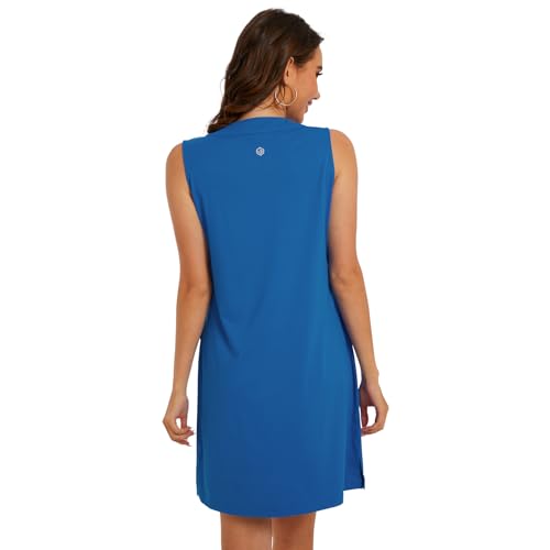 Lightbare Womens UPF 50+ Casual Sundress Sleeveless Tank Dress Notch Neck Summer Floral Dresses with Pockets Loose Fit