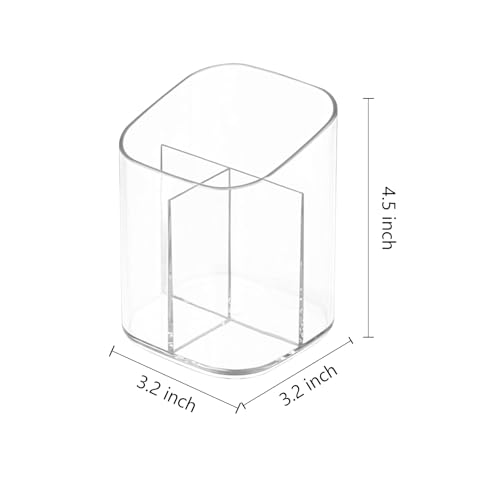 Newkita Acrylic Clear 3 Slots Pencil Pen Holder for Desk, Desktop Makeup Brush Storage Organizer Pen Cup Stand for Office ...