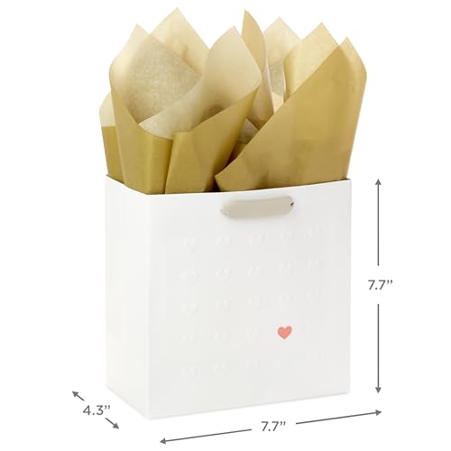 Hallmark Signature Studio 7" Medium Gift Bag with Tissue Paper (Embossed Hearts, White, Pink, Gold) for Valentine's Day, B...
