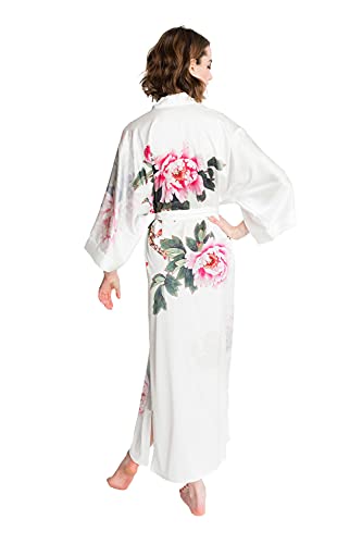 OLDSHANGHAI Luxury Kimono Robe for Women | Long Floral Robe | Original Design | Removable Waist Tie Closure
