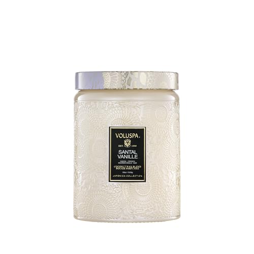 Voluspa Santal Vanille Candle, 18 oz, Coconut Wax Blend, Scented Candles for Home, 100 Hour Burn Time, Candle Jars