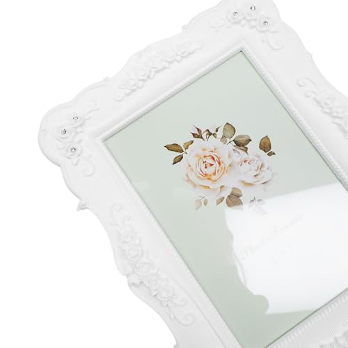 Coshar Rose Flower Design Picture Frame Vintage Photo Frame 5 x 7 Inch Antique Picture Frame Glass for Tabletop Wall Displ...