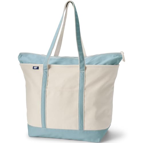 Lands' End Zip Top Long Handle Canvas Tote Bag