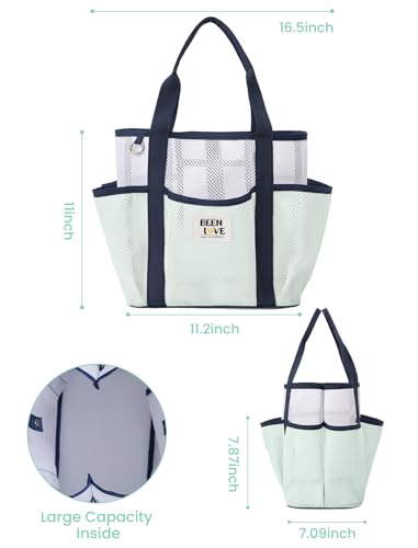 nemeki Mesh Beach Bag for Women Small Beach Tote Bag Sandproof Foldable Swim Pool Bag with 8 Pockets for Travel