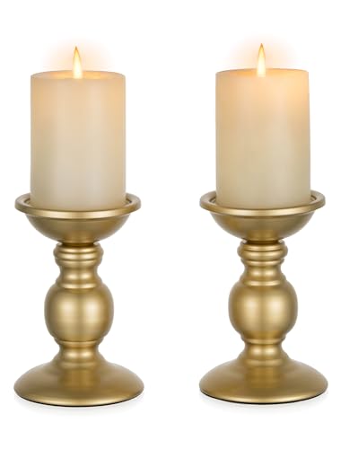 2 Pcs Gold Pillar Candle Holders, Gold Candlestick Most Ideal for 3" Pillar Candles, Gifts for Wedding, Party, Home, Spa, ...