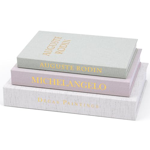 XKDOUS 3 Pack Linen Decorative Books for Home Decor Gold Foil Cover Modern Faux Decor Book Aesthetic Coffee Table Books Ho...
