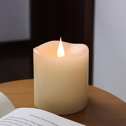 TECHLONG Flameless Candles Battery Operated with Timer, 3D Moving Flame Flickering, Last 600+ Hours Battery Candles, 3" x ...