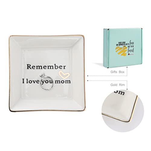 HOME SMILE Ceramic Ring Dish Jewelry Tray-Mom Gifts, Remember I Love You Mom - Birthday, Mother's Day, Christmas Gifts for...