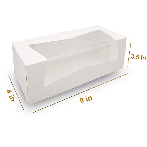 Fit Meal Prep 25 Pack 9 x 4 x 3.5 Inches White Bakery Boxes with Window, Auto-Popup Cardboard Gift Packaging and Baking Co...