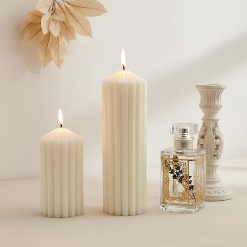 SRCVYLT 2 Set Scented Pillar Candles, White Soy Wax Pillar Candles 5.1/8.3 Inches Decorative Gift Set for Weddings Home Bi...