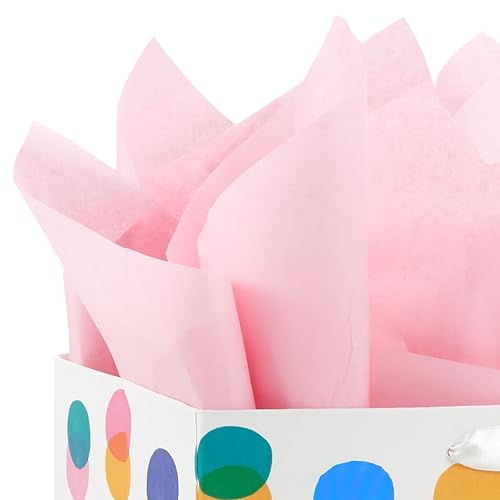 Hallmark 13" Large Gift Bag with Pink Tissue Paper (Pink, Yellow, Foil Blue Dots) for Valentine's Day, Birthdays, Mother's...