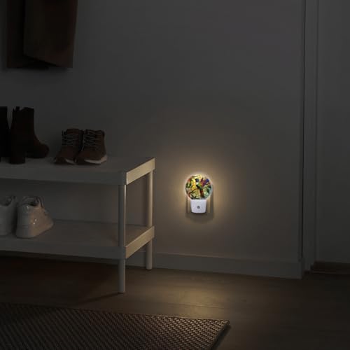 Mearafois LED Night Lights Lamp with Dusk to Dawn Sensor, Colorful Hummingbird Perched On Branch Night Light Plug Into Wal...