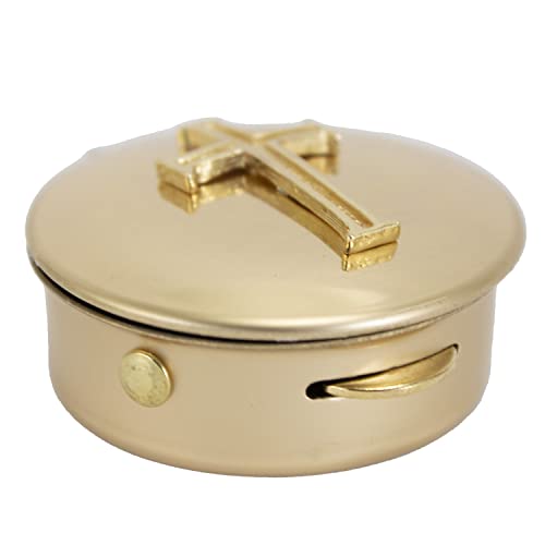 Cathedral Art Metal (Abbey & CA Gift) Polished Brass PYX with Cross/Pill/Keepsake Box, 1.5"x1.5"x.5
