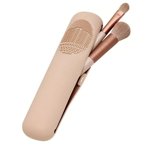 Silicone Makeup Brush Holder with Magnetic Closure, Soft Travel Makeup Brush Bag with Built-In Brush Cleaner, Portable Cos...