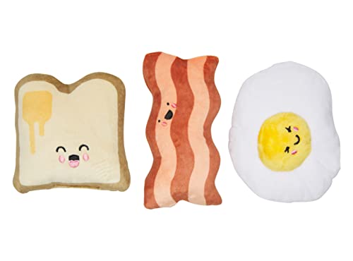 Pearhead Barkfast Dog Toys, Set of 3, Plush Pet Squeaker Toys, Breakfast Dog Toy Set, Toast Bacon & Egg Toy Set, Must Have...