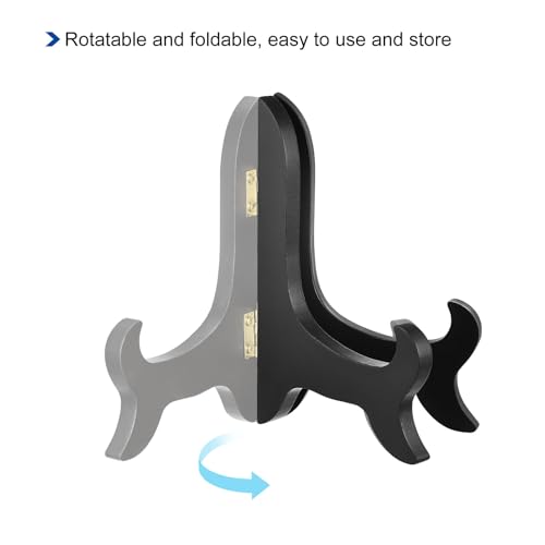 uxcell 5" Easel Plate Holder, Wooden Folding Display Stand Black for Decorative Picture Frame