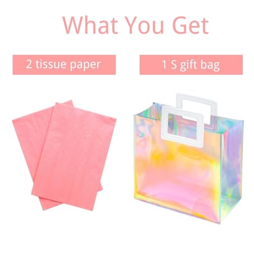 VUOJUR 8.3'' Holographic Small Gift Bag with Tissue Paper Reusable Birthday Gift Bag for Girls Women Iridescent Bacheloret...
